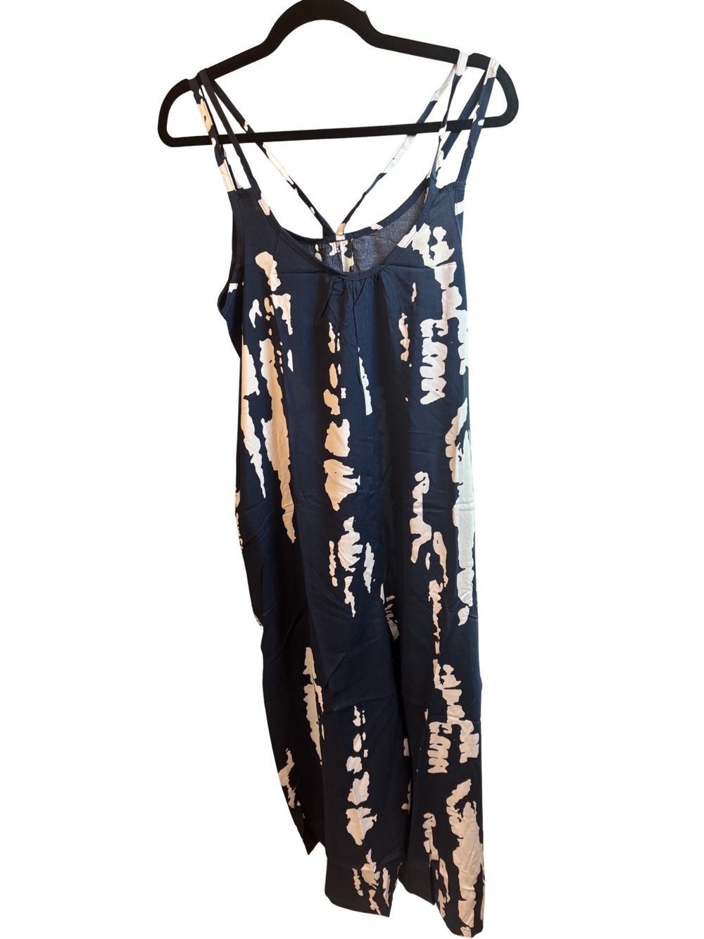 Navy and Cream Boho Beach Tie-Dye Sleeveless Jumpsuit Medium New